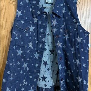 Quacker Factory Starry Denim Vest - Blue and White